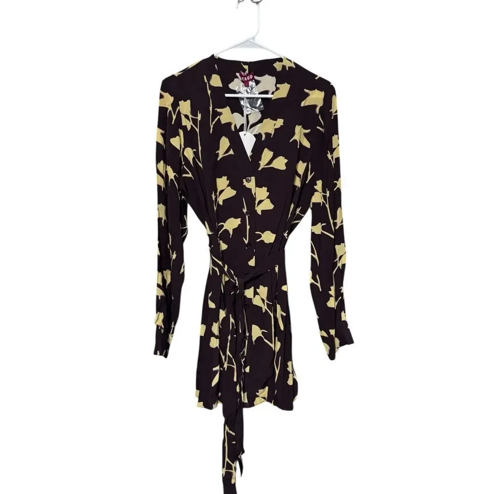 STAUD Black and Yellow Floral Long‎ Sleeve Dress - Picture 2 of 2